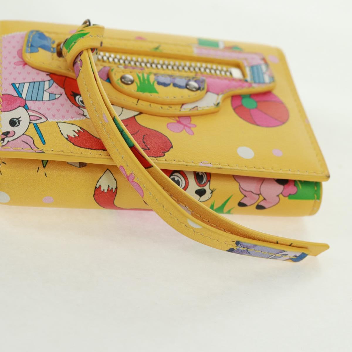 BALENCIAGA Puppy Wallet Leather Yellow Silver Auth BA10560AV