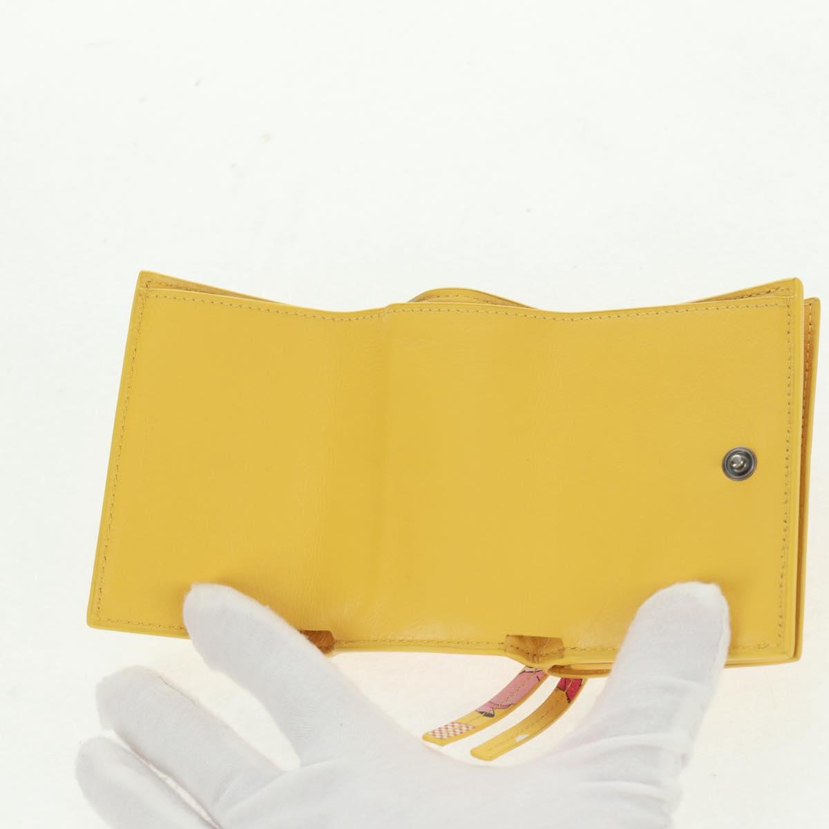 BALENCIAGA Puppy Wallet Leather Yellow Silver Auth BA10560AV