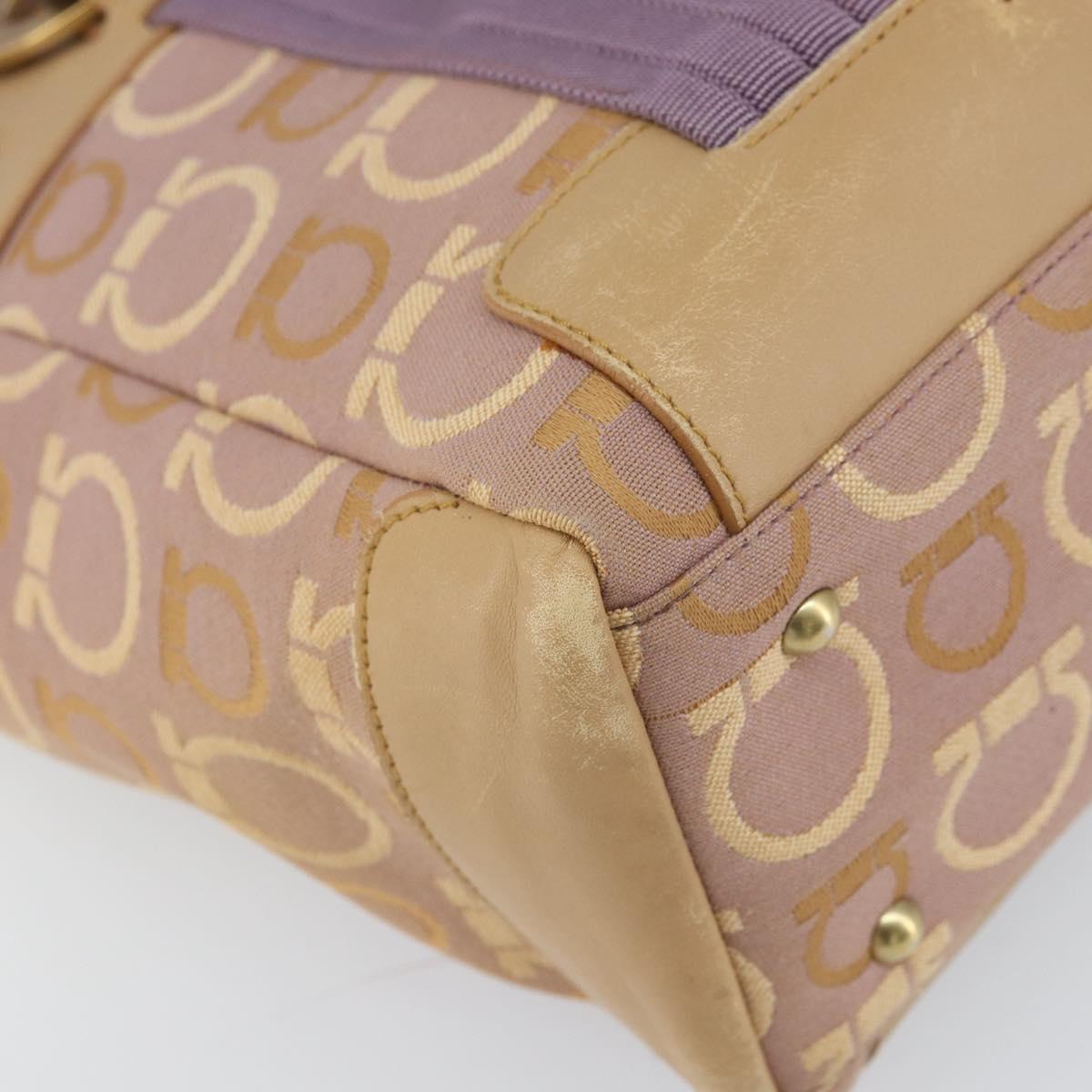 Salvatore Ferragamo Gancini Tote Bag Canvas Purple Gold Auth BA10562