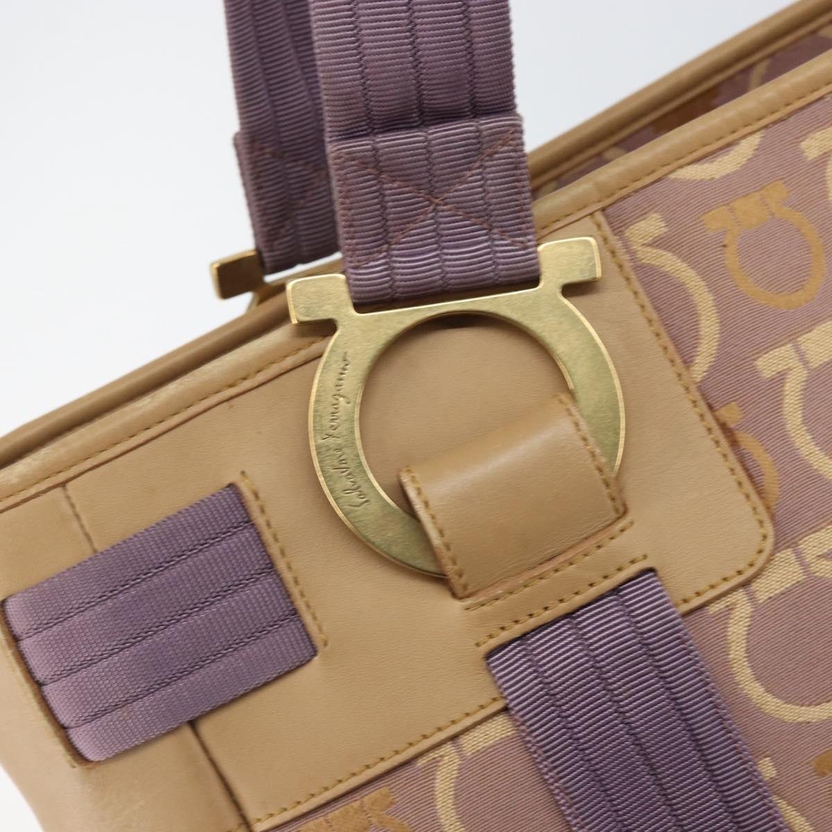 Salvatore Ferragamo Gancini Tote Bag Canvas Purple Gold Auth BA10562
