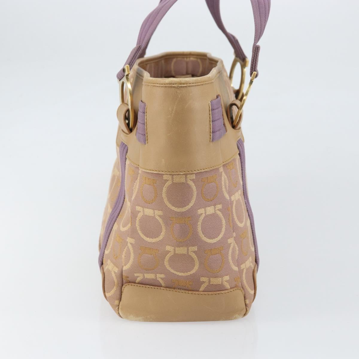 Salvatore Ferragamo Gancini Tote Bag Canvas Purple Gold Auth BA10562