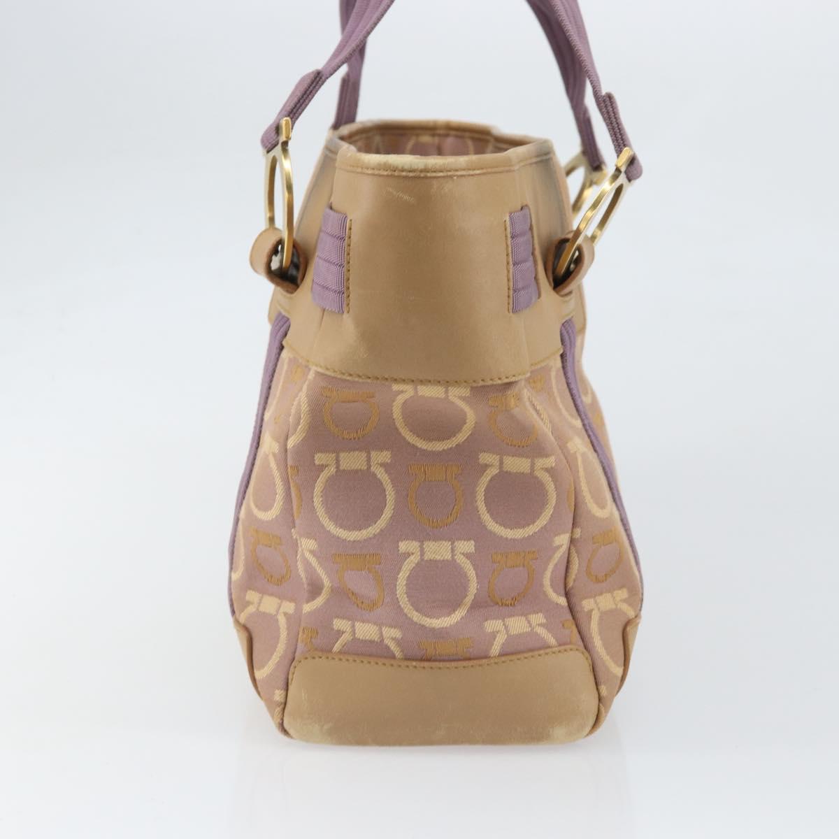 Salvatore Ferragamo Gancini Tote Bag Canvas Purple Gold Auth BA10562