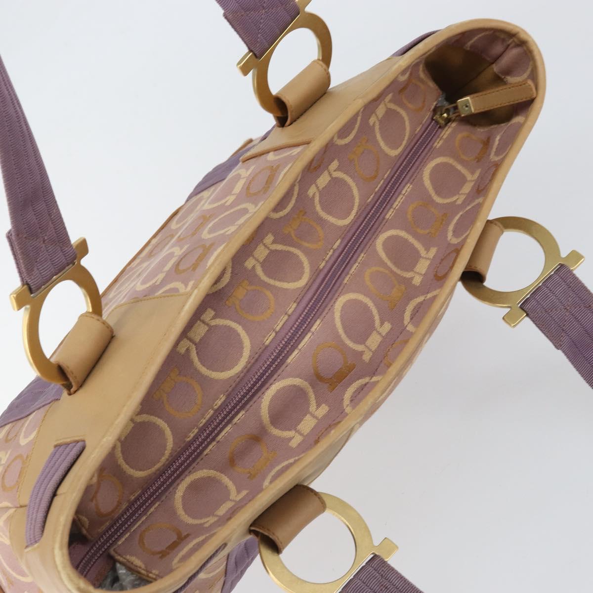 Salvatore Ferragamo Gancini Tote Bag Canvas Purple Gold Auth BA10562
