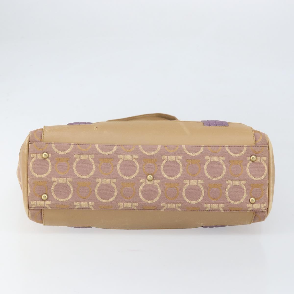 Salvatore Ferragamo Gancini Tote Bag Canvas Purple Gold Auth BA10562