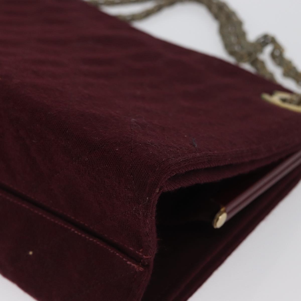 CHANEL Matelasse Chain Hand Bag Cotton Bordeaux Gold CC Auth BA10566