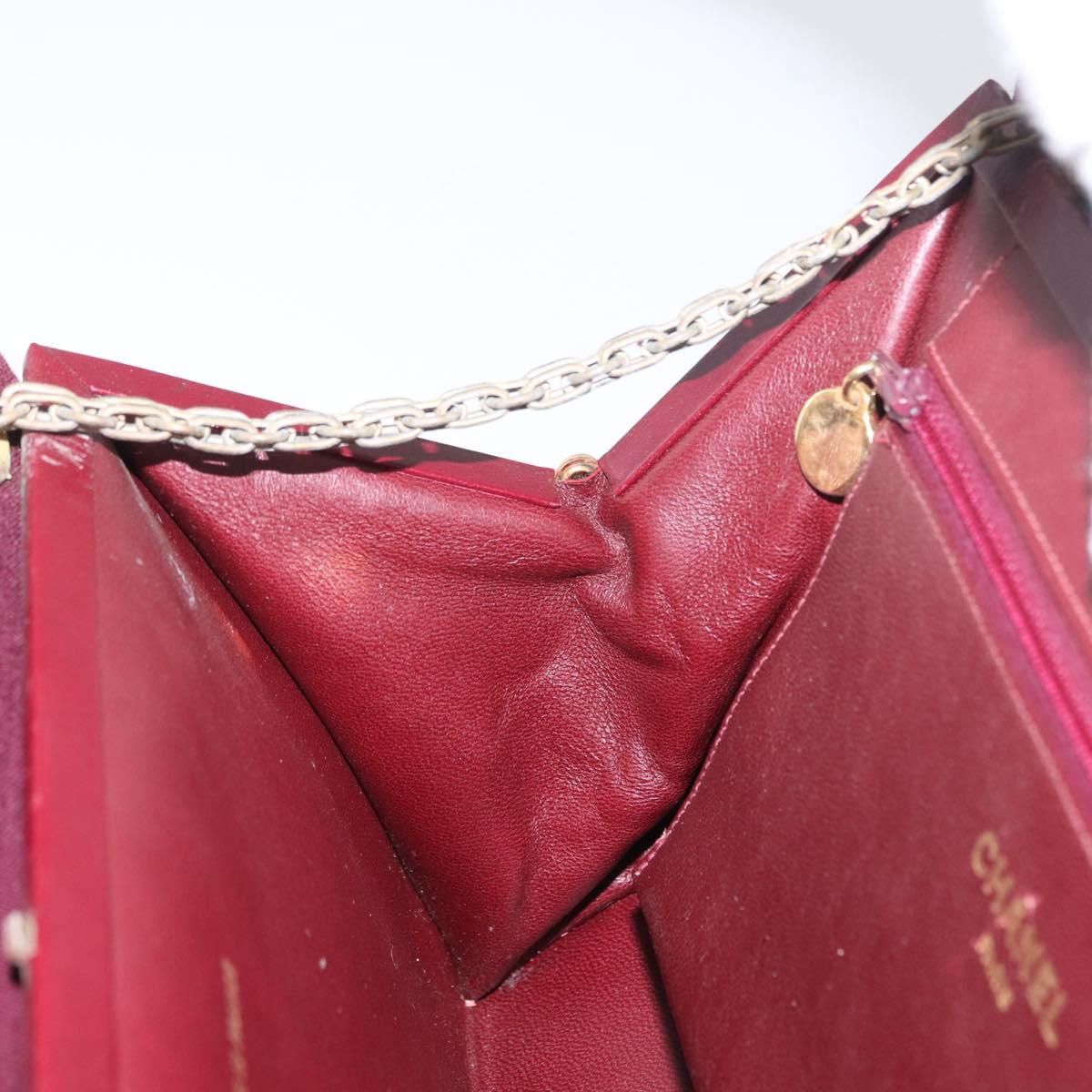 CHANEL Matelasse Chain Hand Bag Cotton Bordeaux Gold CC Auth BA10566