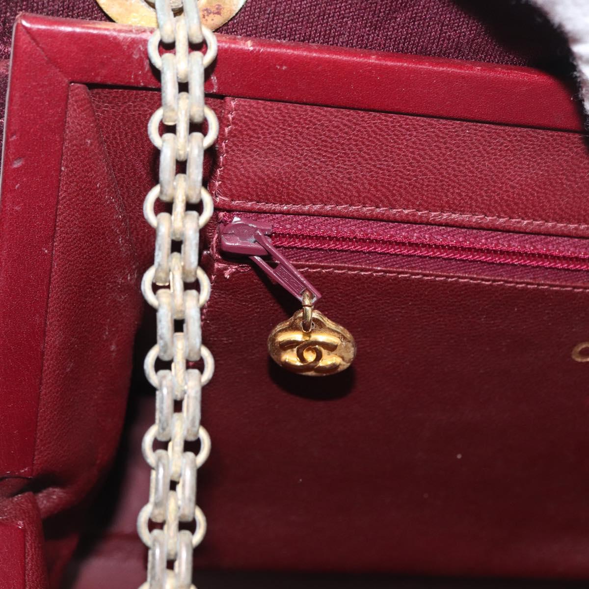 CHANEL Matelasse Chain Hand Bag Cotton Bordeaux Gold CC Auth BA10566