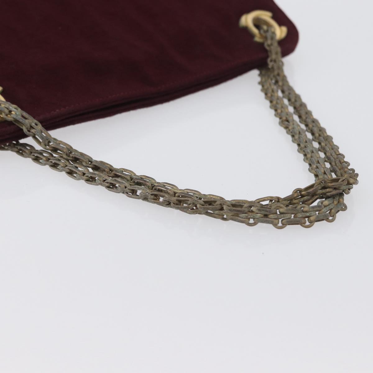 CHANEL Matelasse Chain Hand Bag Cotton Bordeaux Gold CC Auth BA10566