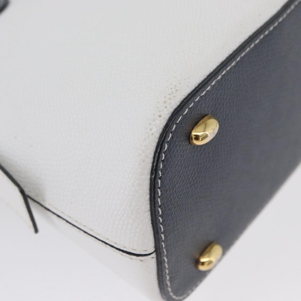 CELINE Hand Bag Leather 2way White Gold Auth BA10567