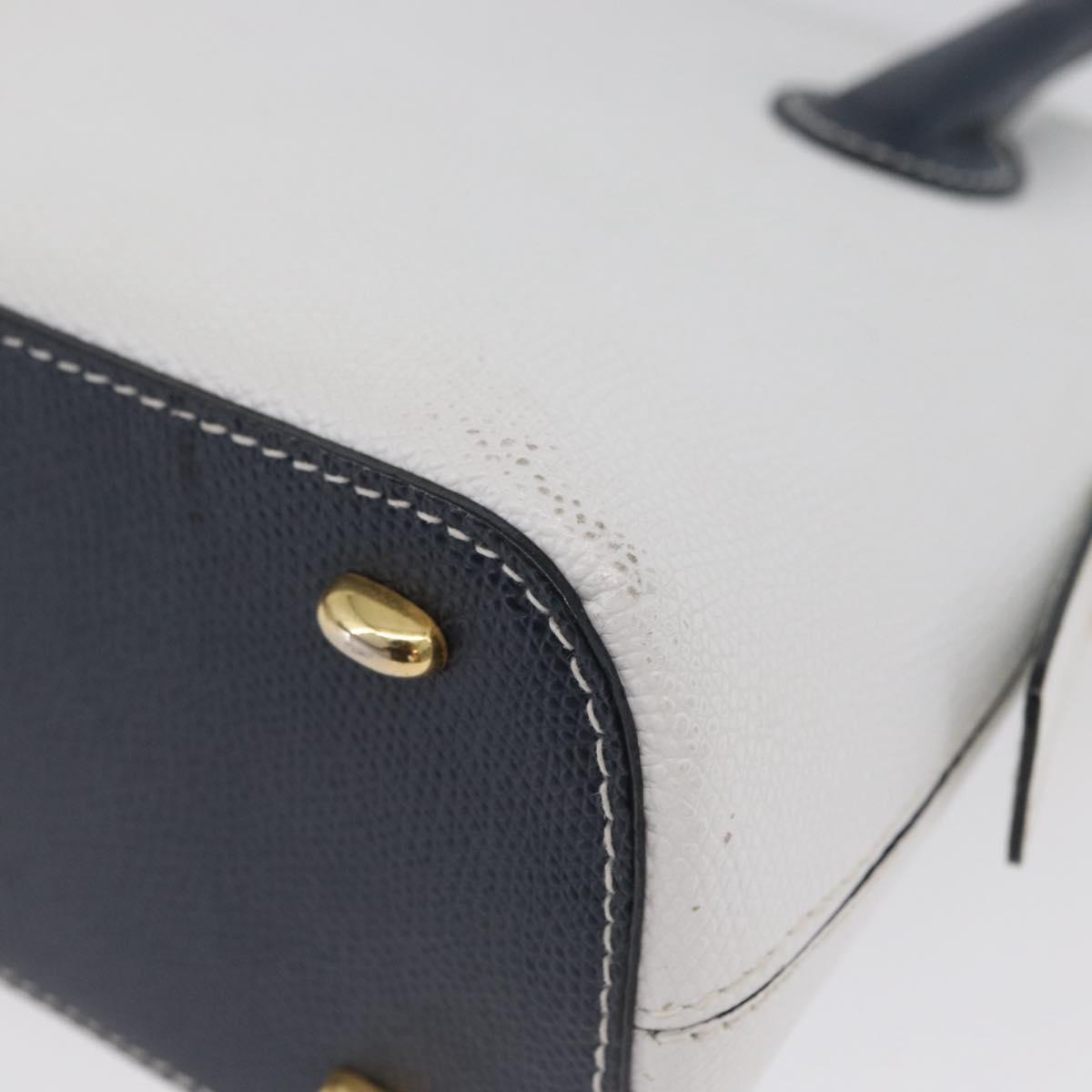 CELINE Hand Bag Leather 2way White Gold Auth BA10567
