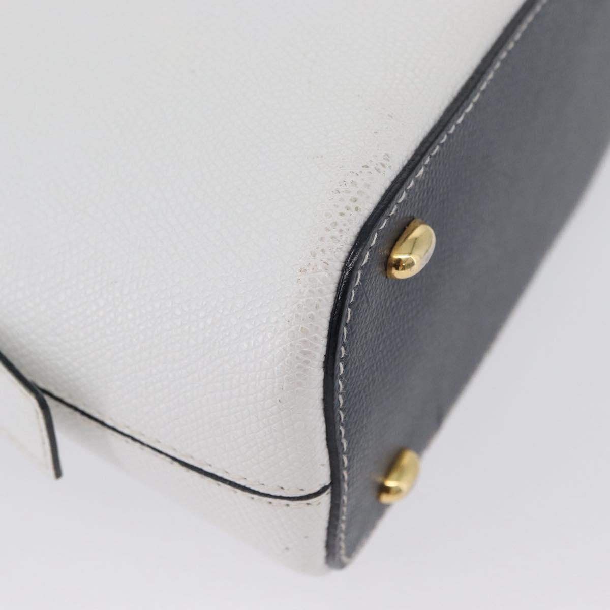 CELINE Hand Bag Leather 2way White Gold Auth BA10567