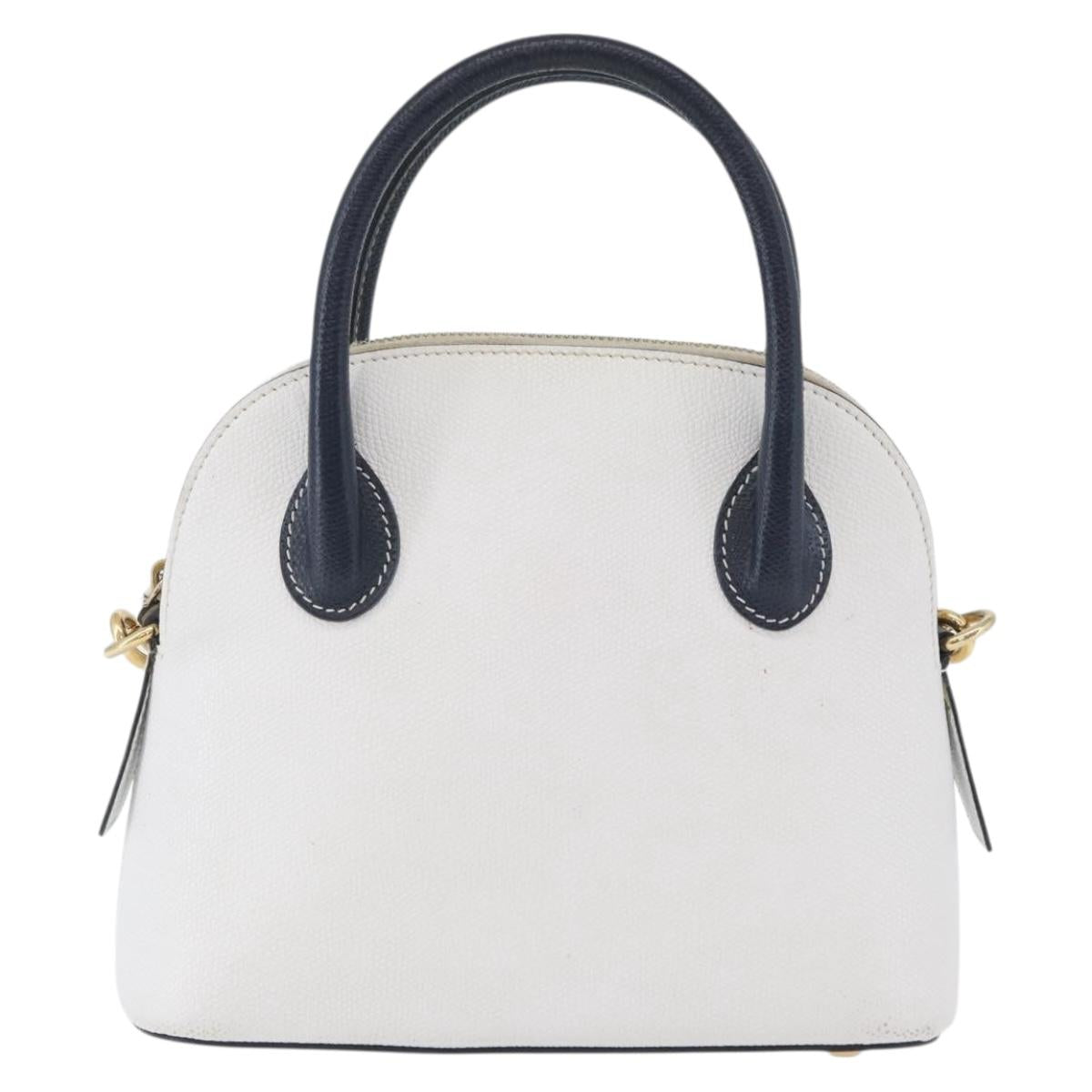 CELINE Hand Bag Leather 2way White Gold Auth BA10567