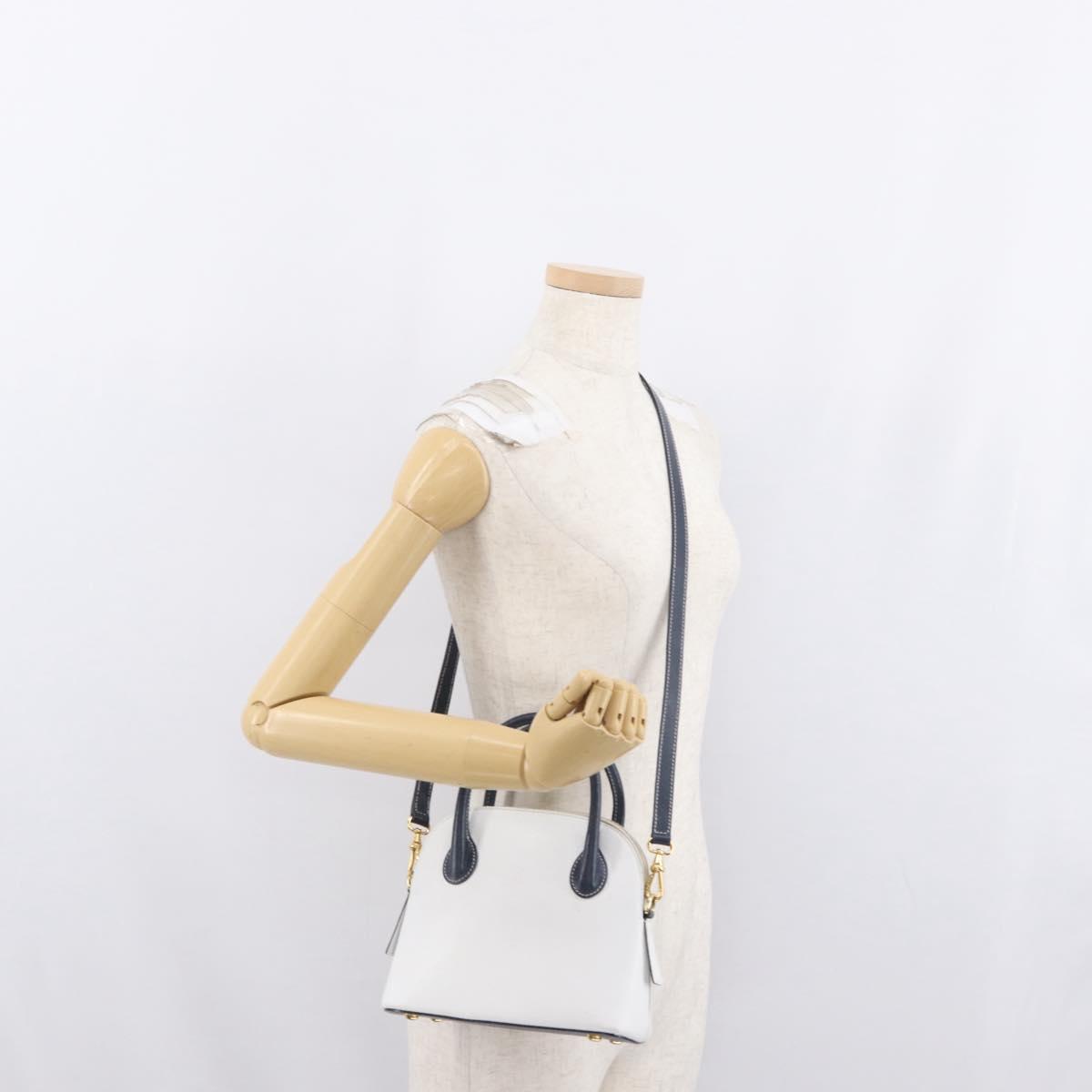 CELINE Hand Bag Leather 2way White Gold Auth BA10567