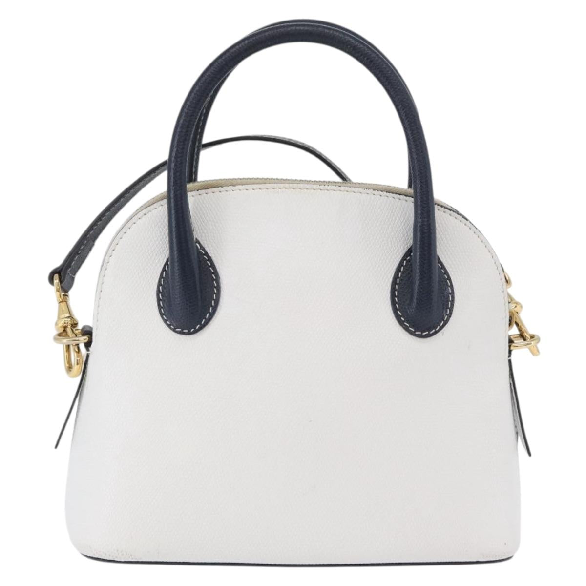 CELINE Hand Bag Leather 2way White Gold Auth BA10567
