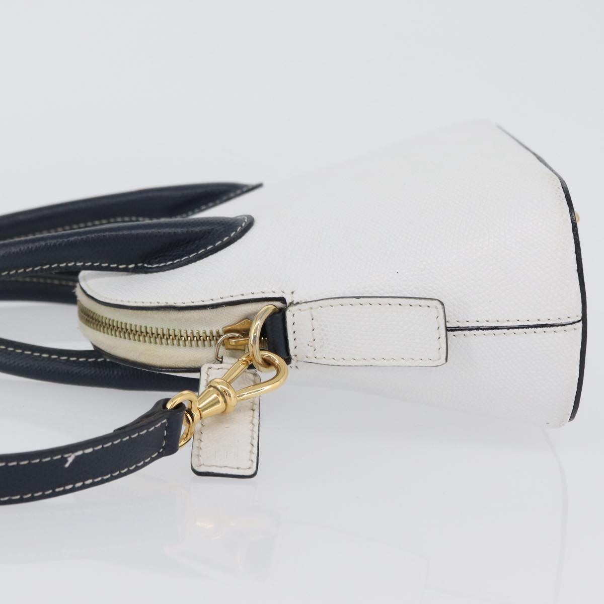 CELINE Hand Bag Leather 2way White Gold Auth BA10567
