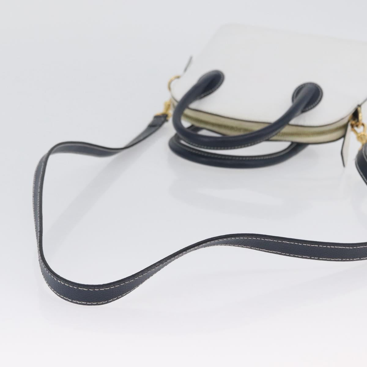 CELINE Hand Bag Leather 2way White Gold Auth BA10567