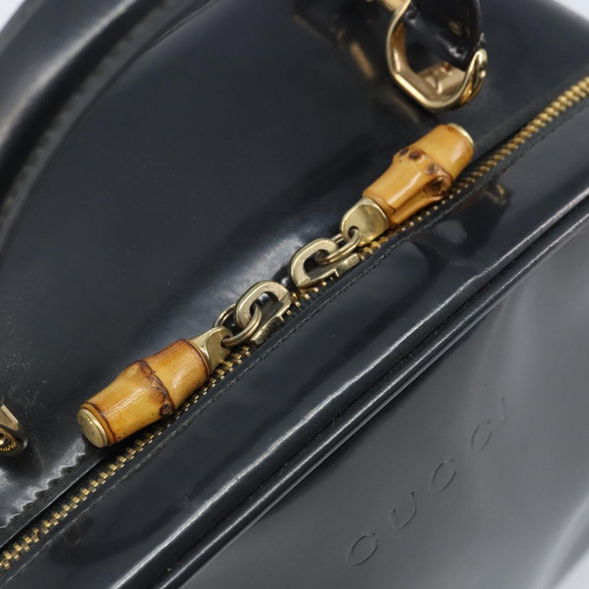 GUCCI Bamboo Vanity Hand Bag Patent 2way Navy Gold 000 3270 0323 Auth BA10568