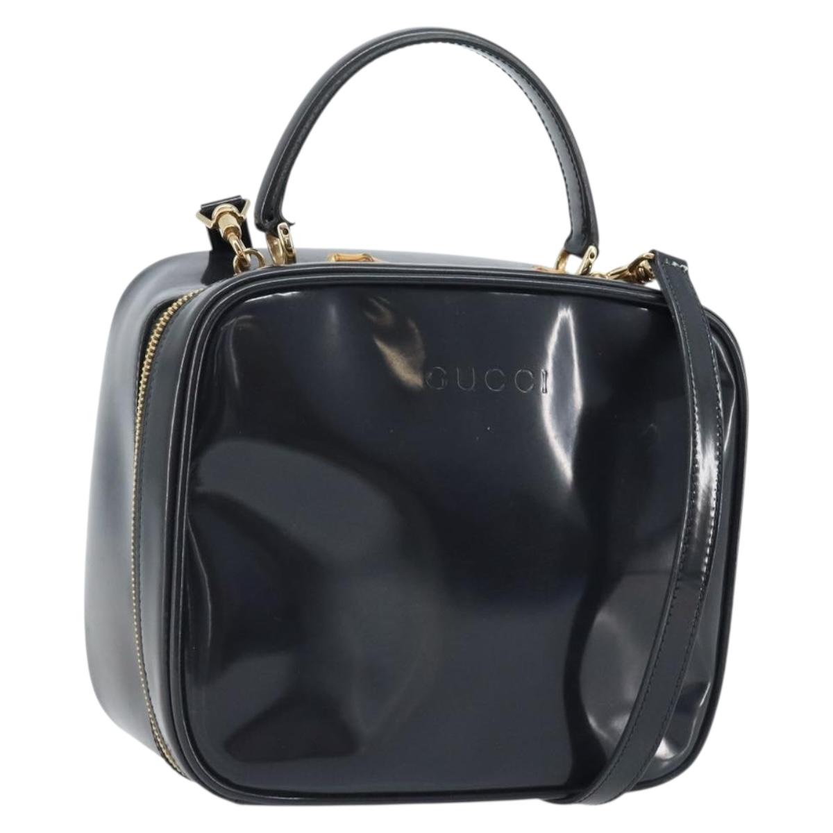 GUCCI Bamboo Vanity Hand Bag Patent 2way Navy Gold 000 3270 0323 Auth BA10568