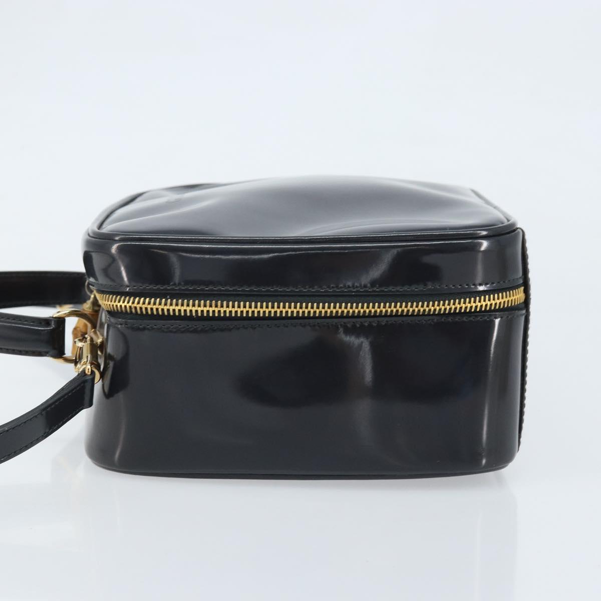 GUCCI Bamboo Vanity Hand Bag Patent 2way Navy Gold 000 3270 0323 Auth BA10568