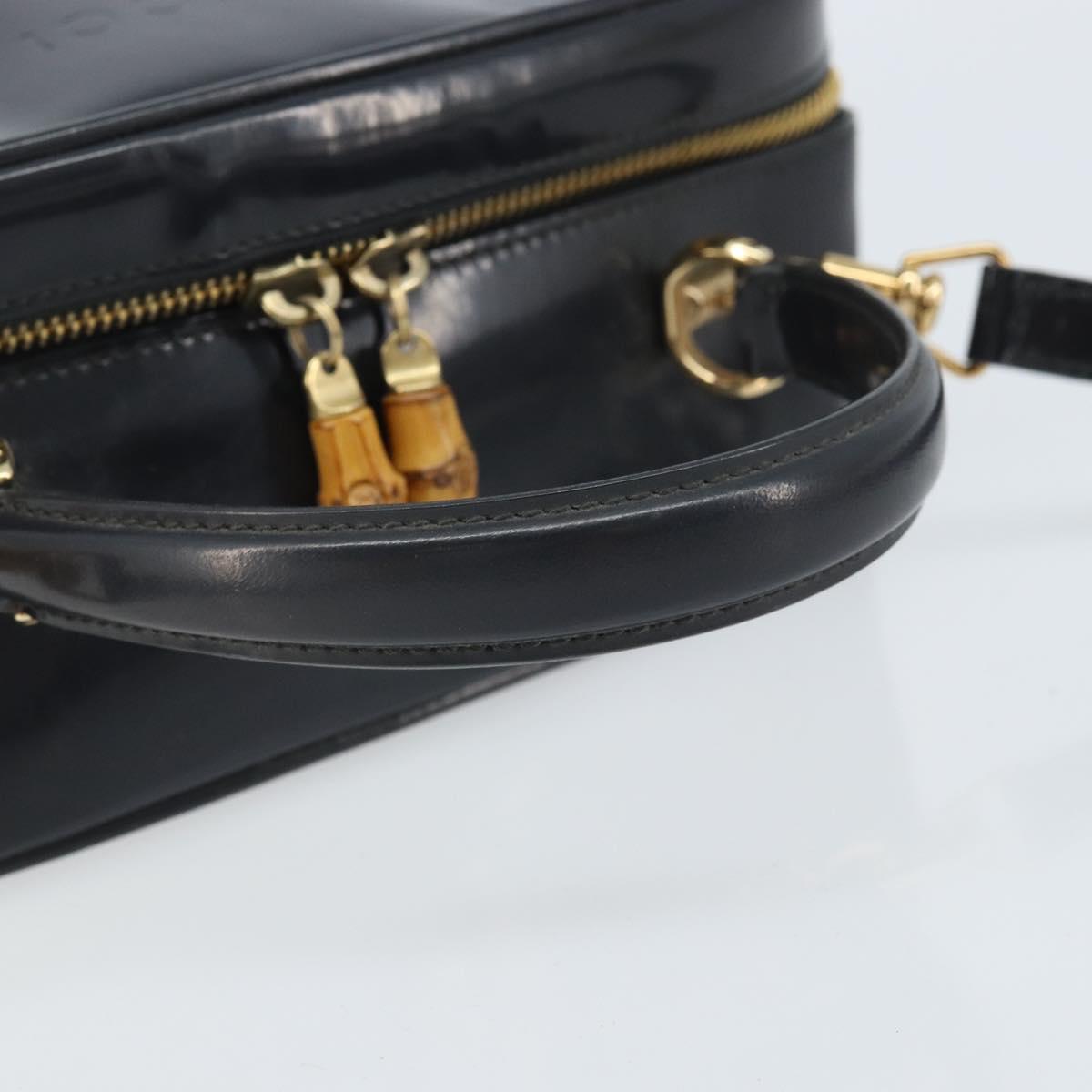 GUCCI Bamboo Vanity Hand Bag Patent 2way Navy Gold 000 3270 0323 Auth BA10568