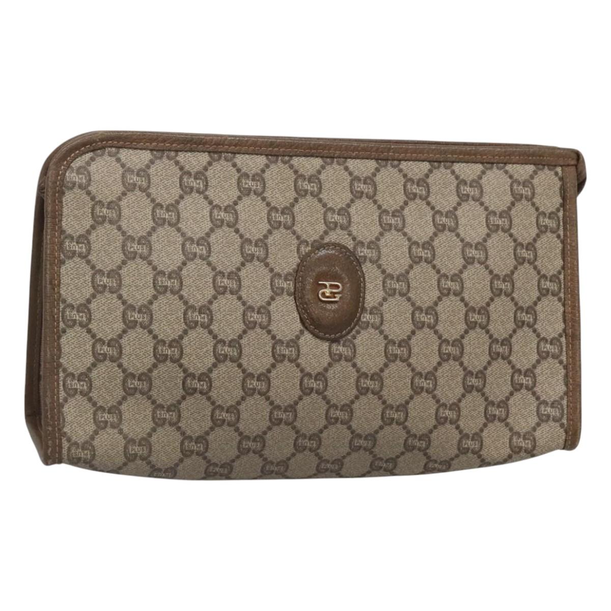 GUCCI GG Plus Supreme Clutch Bag PVC Beige Auth BA1058