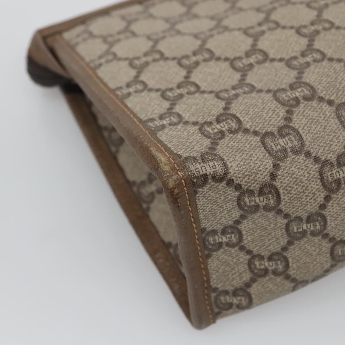 GUCCI GG Plus Supreme Clutch Bag PVC Beige Auth BA1058