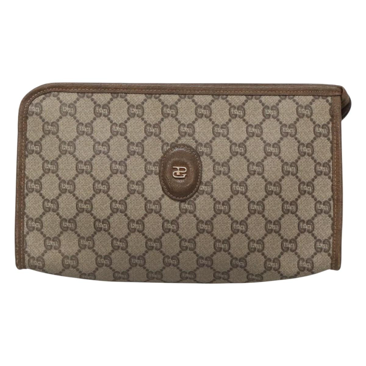 GUCCI GG Plus Supreme Clutch Bag PVC Beige Auth BA1058