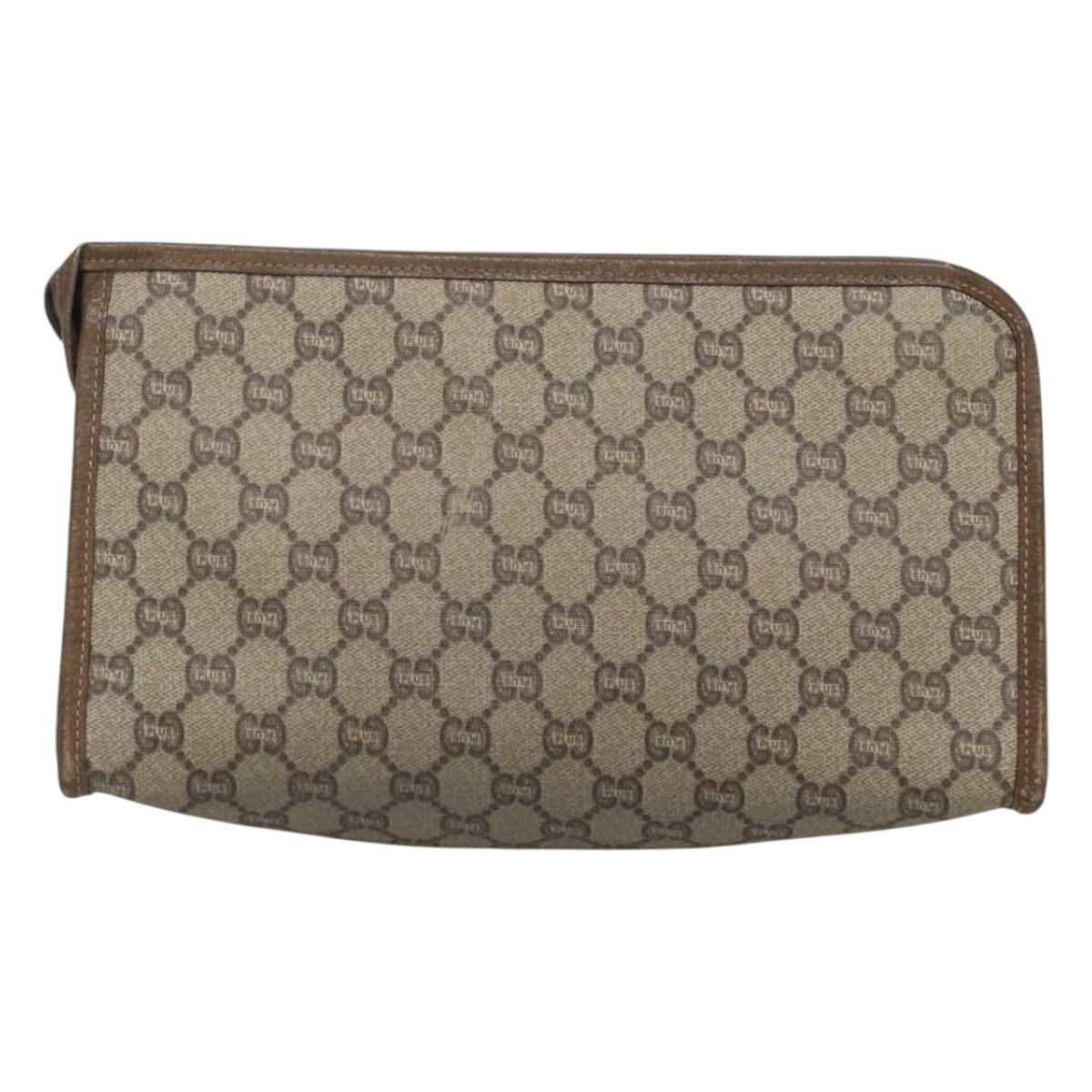 GUCCI GG Plus Supreme Clutch Bag PVC Beige Auth BA1058