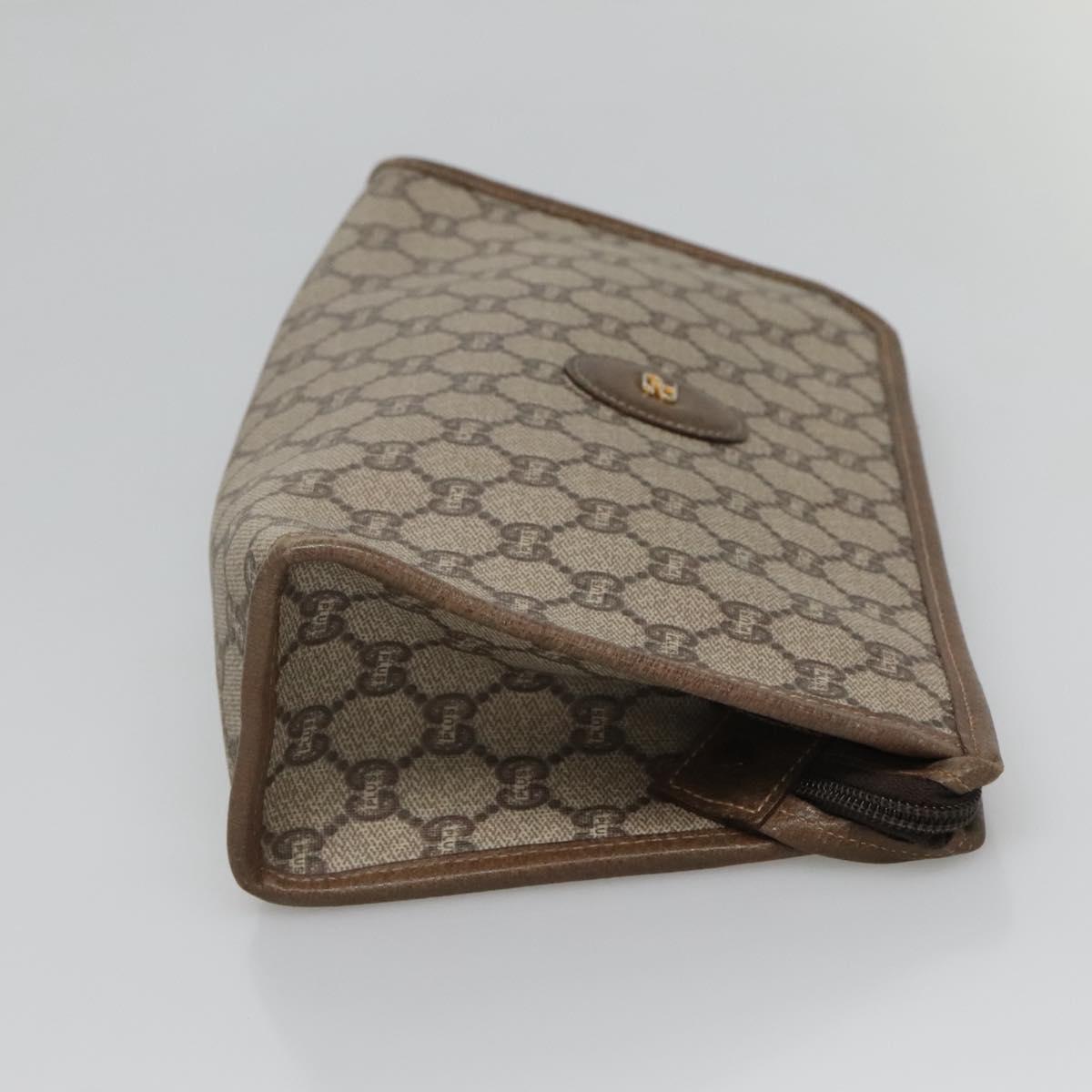 GUCCI GG Plus Supreme Clutch Bag PVC Beige Auth BA1058