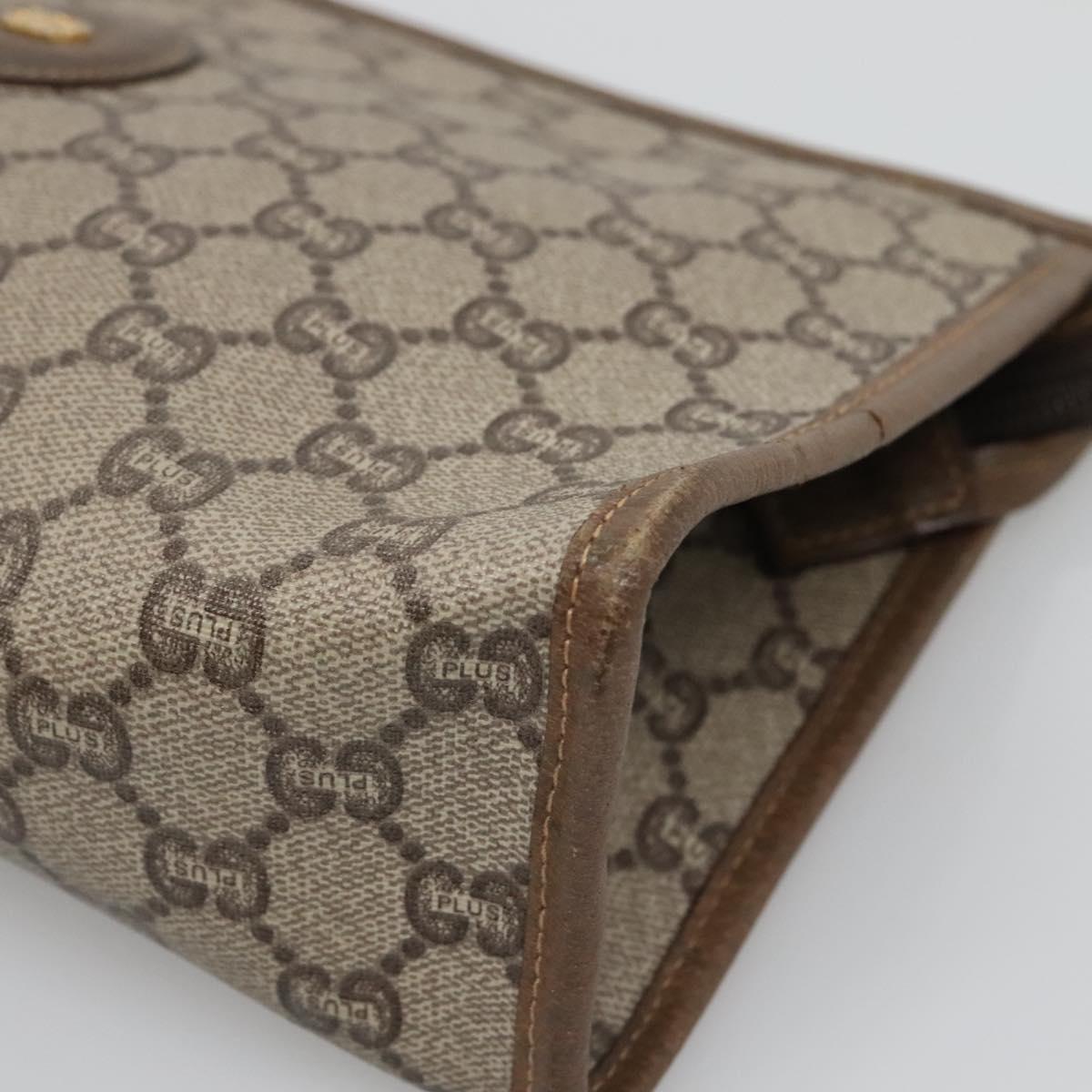 GUCCI GG Plus Supreme Clutch Bag PVC Beige Auth BA1058
