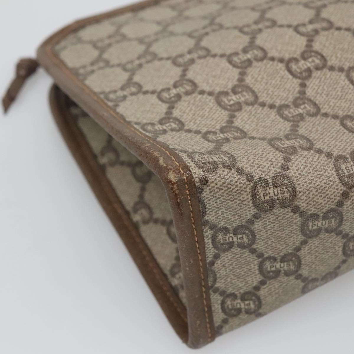 GUCCI GG Plus Supreme Clutch Bag PVC Beige Auth BA1058