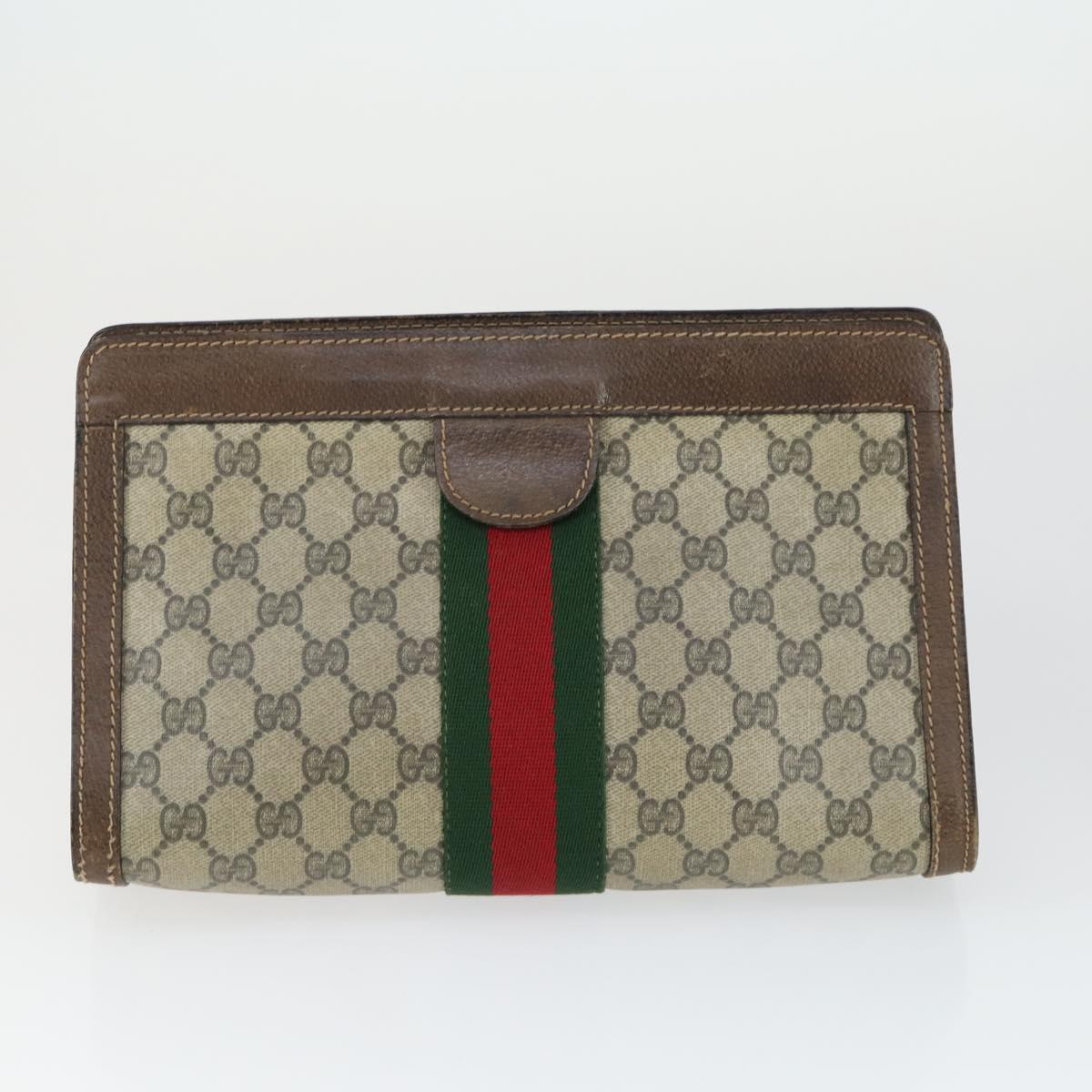 GUCCI GG Supreme Web Sherry Line Shoulder Bag PVC 5 Set Beige Red Auth BA10584