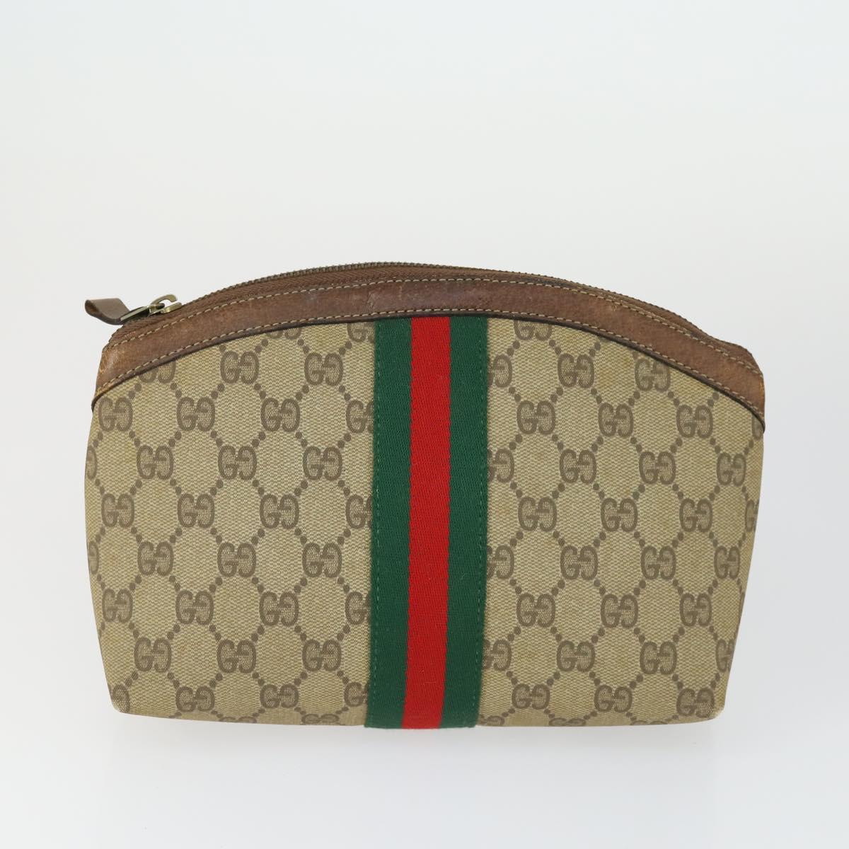 GUCCI GG Supreme Web Sherry Line Shoulder Bag PVC 5 Set Beige Red Auth BA10584