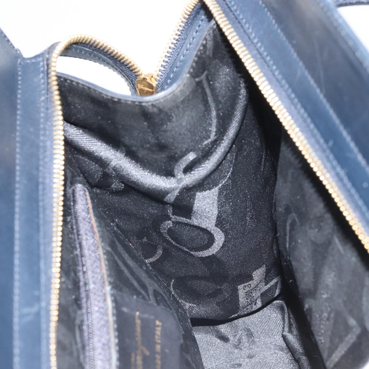 Salvatore Ferragamo Vara Ribbon Shoulder Bag Leather Navy Gold Auth BA10602