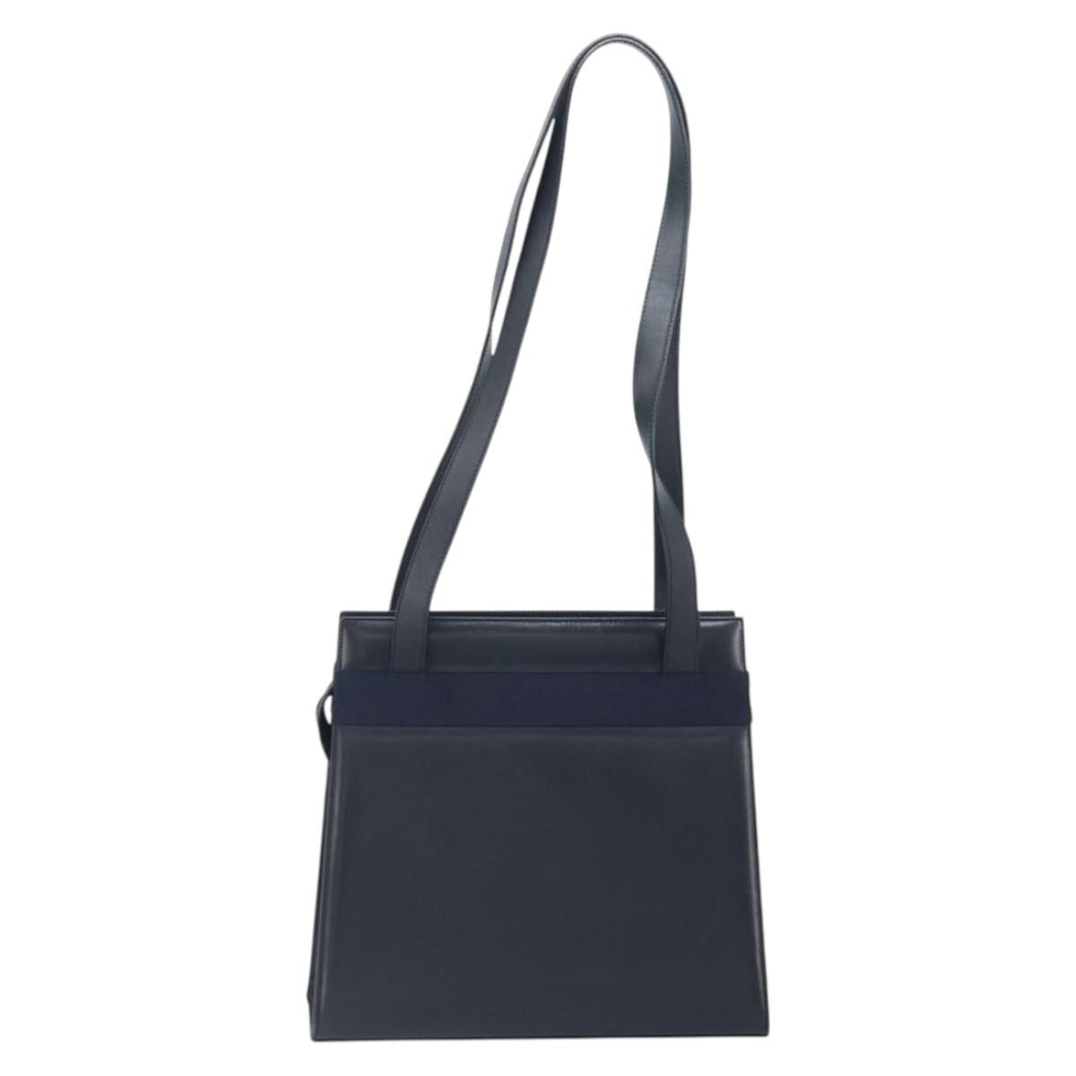 Salvatore Ferragamo Vara Ribbon Shoulder Bag Leather Navy Gold Auth BA10602