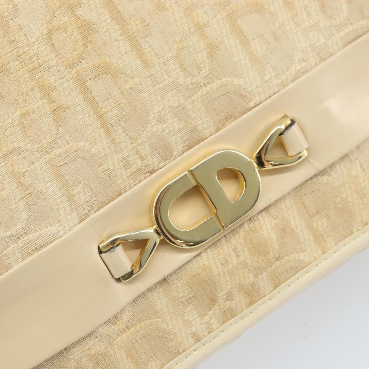Christian Dior Trotter Canvas Chain Shoulder Bag Ivory Gold Auth BA10605