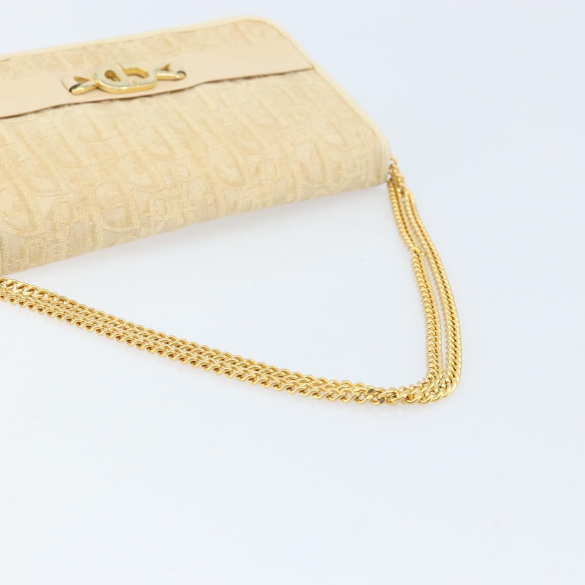 Christian Dior Trotter Canvas Chain Shoulder Bag Ivory Gold Auth BA10605