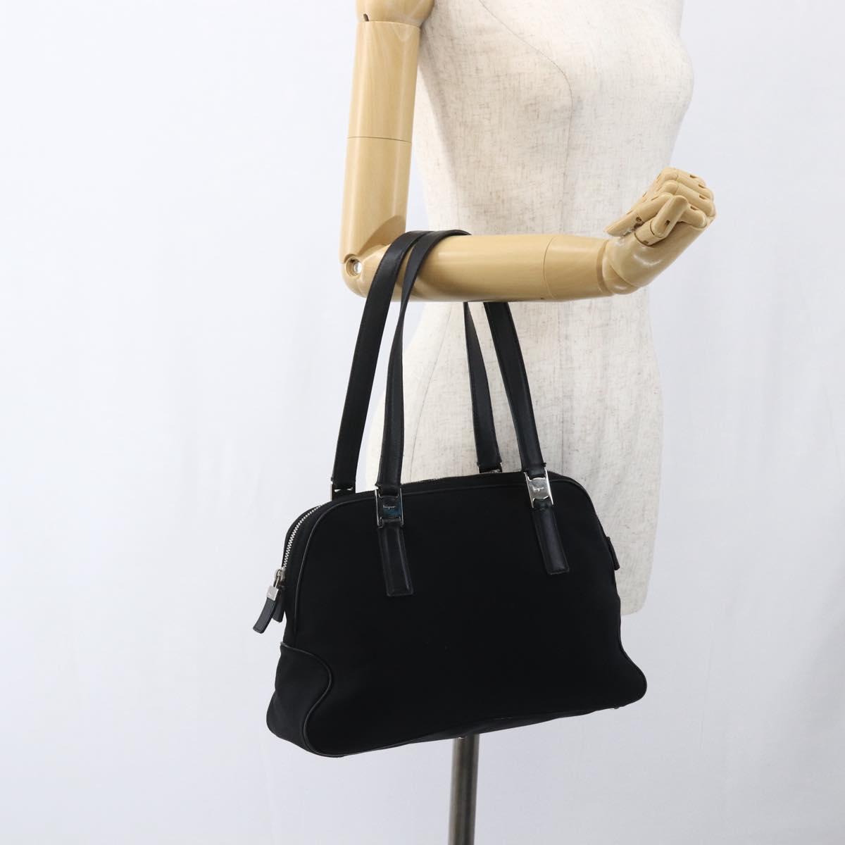 Salvatore Ferragamo Hand Bag Nylon Black Silver Auth BA10606