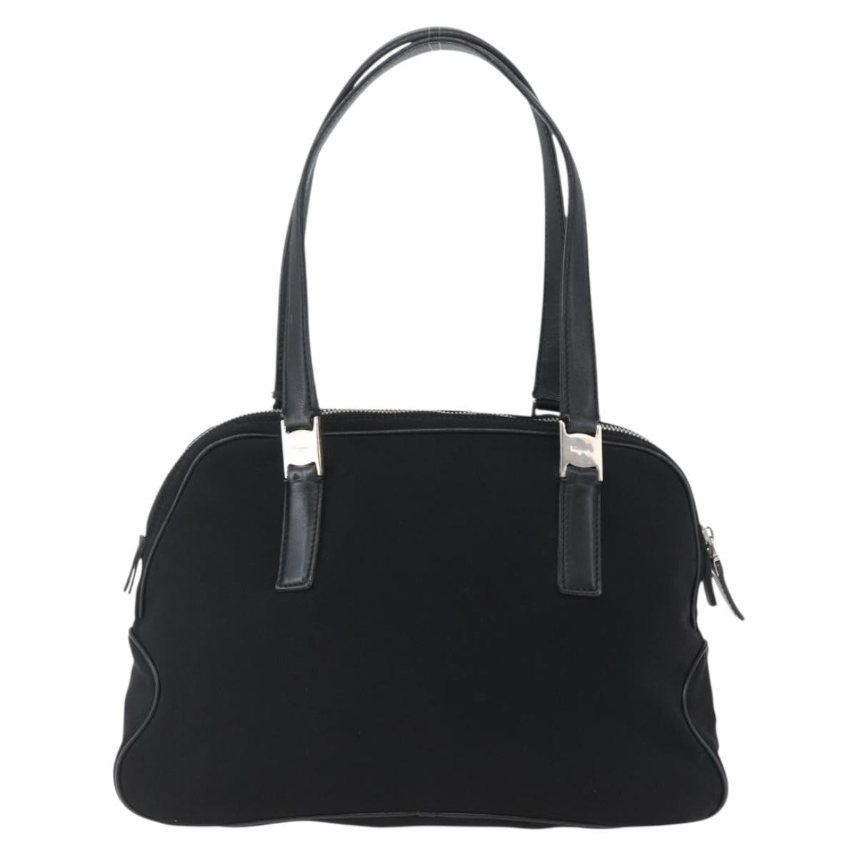 Salvatore Ferragamo Hand Bag Nylon Black Silver Auth BA10606