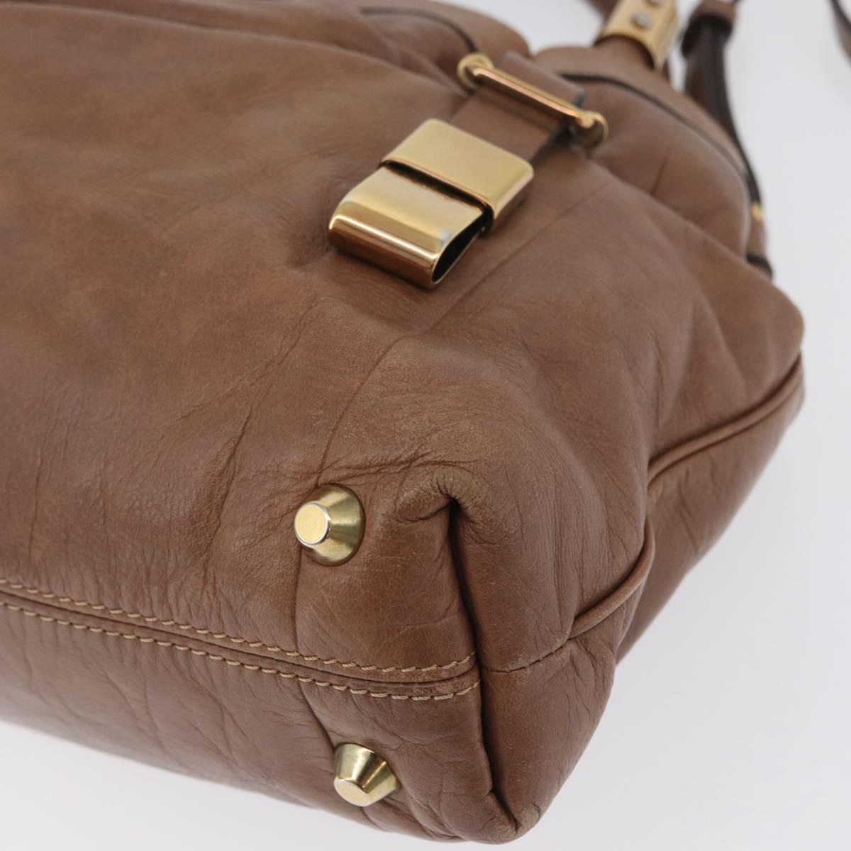 Chloe Victoria Hand Bag Leather 2way Brown Gold Auth BA10608