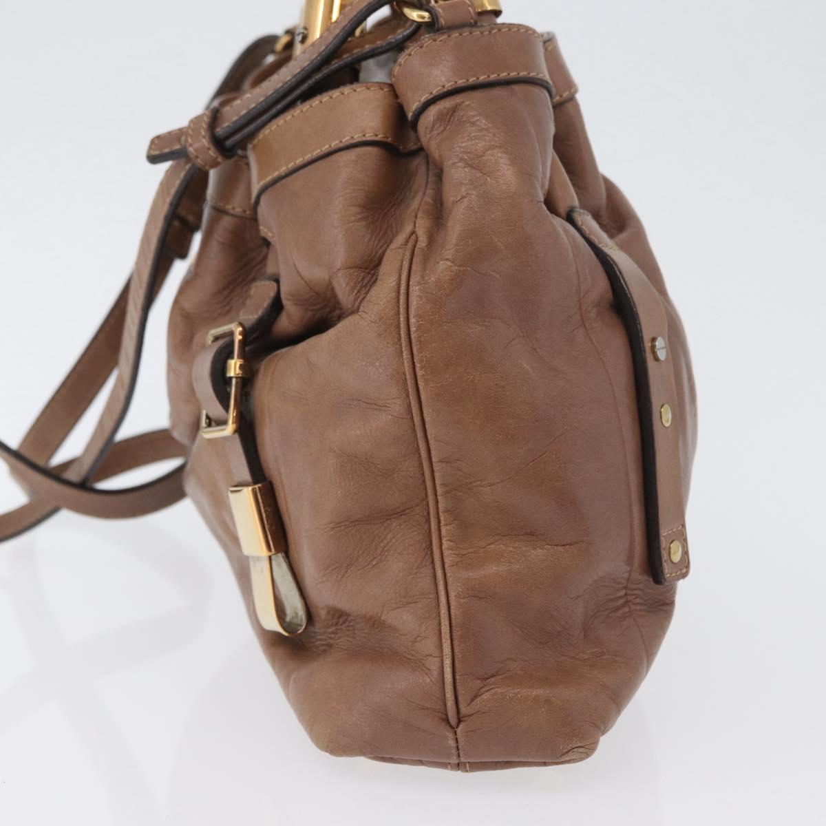 Chloe Victoria Hand Bag Leather 2way Brown Gold Auth BA10608