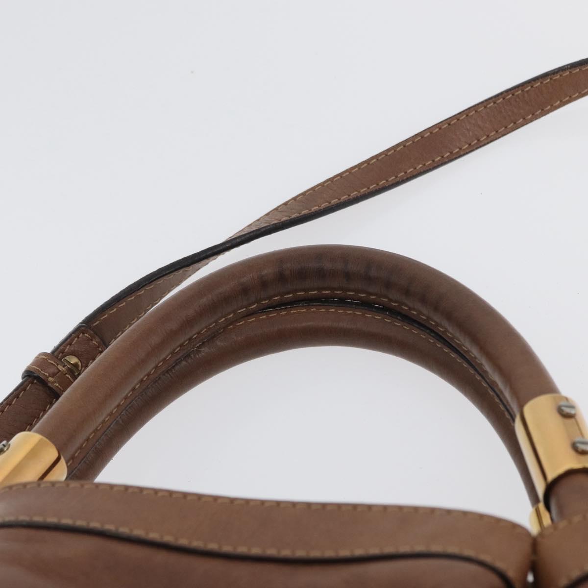 Chloe Victoria Hand Bag Leather 2way Brown Gold Auth BA10608