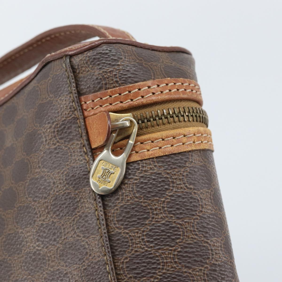 CELINE Macadam Canvas Hand Bag PVC Leather Brown Gold Auth BA10609