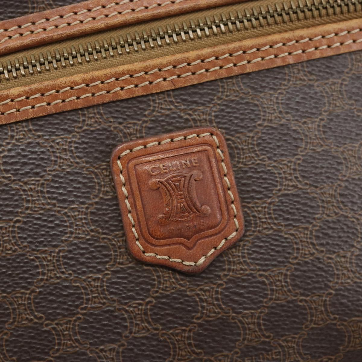 CELINE Macadam Canvas Hand Bag PVC Leather Brown Gold Auth BA10609