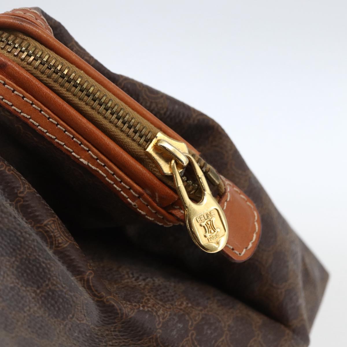 CELINE Macadam Canvas Clutch Bag PVC Leather Brown Gold Auth BA10610