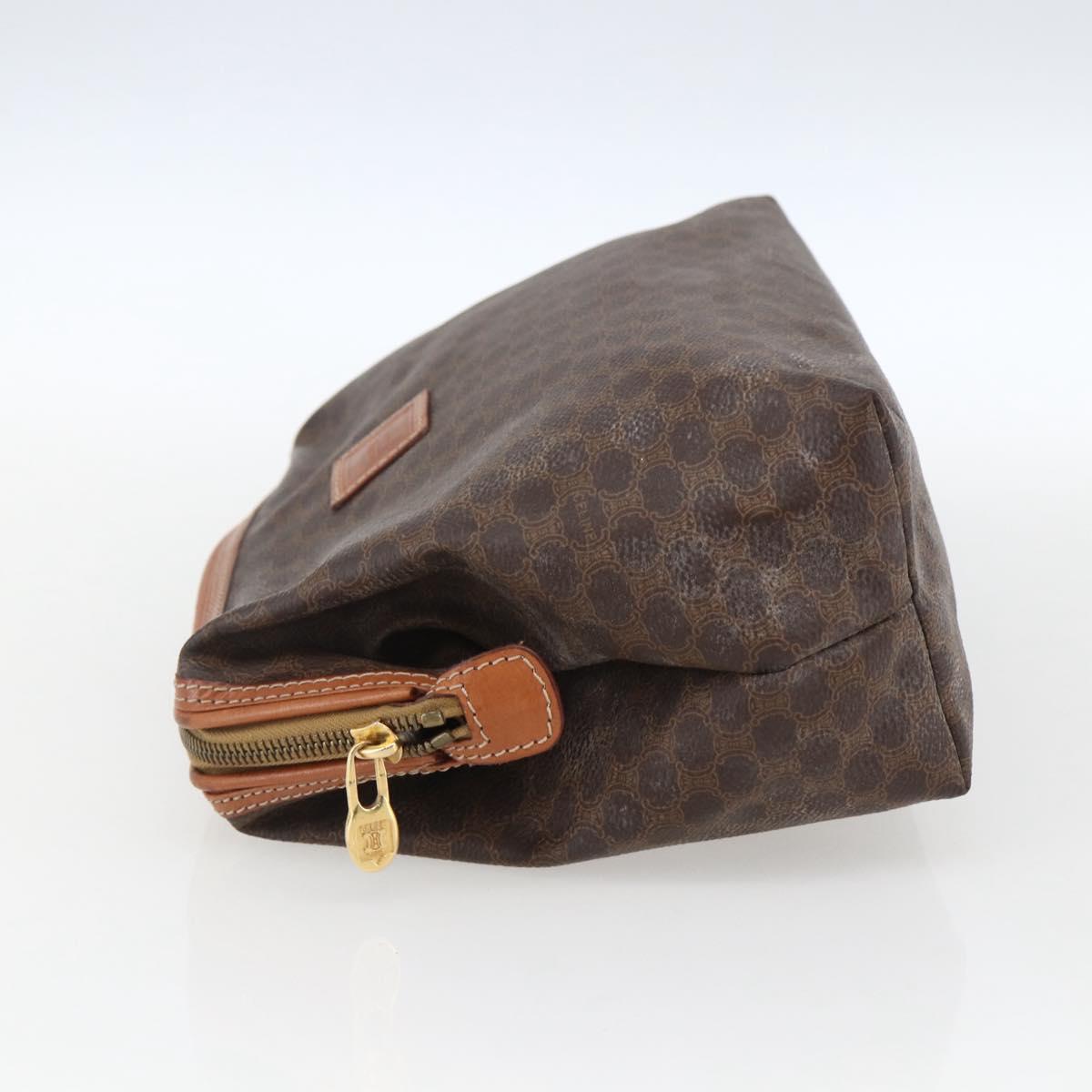 CELINE Macadam Canvas Clutch Bag PVC Leather Brown Gold Auth BA10610