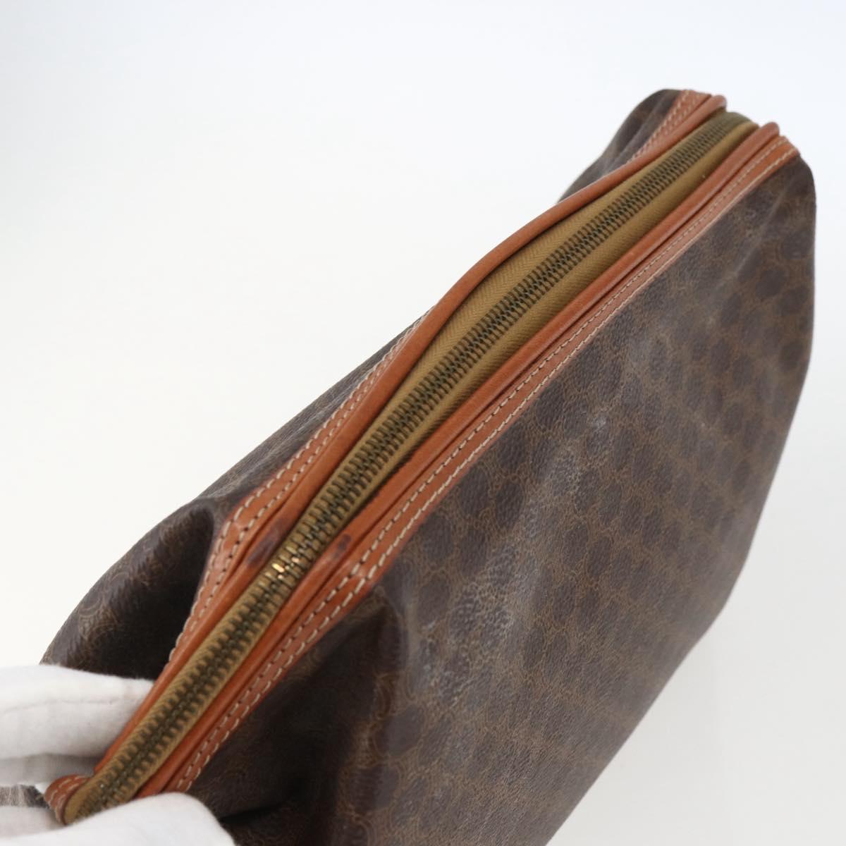 CELINE Macadam Canvas Clutch Bag PVC Leather Brown Gold Auth BA10610