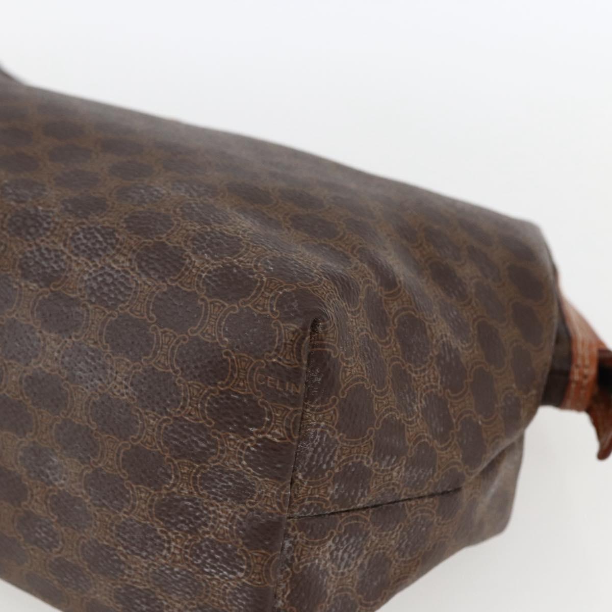 CELINE Macadam Canvas Clutch Bag PVC Leather Brown Gold Auth BA10610
