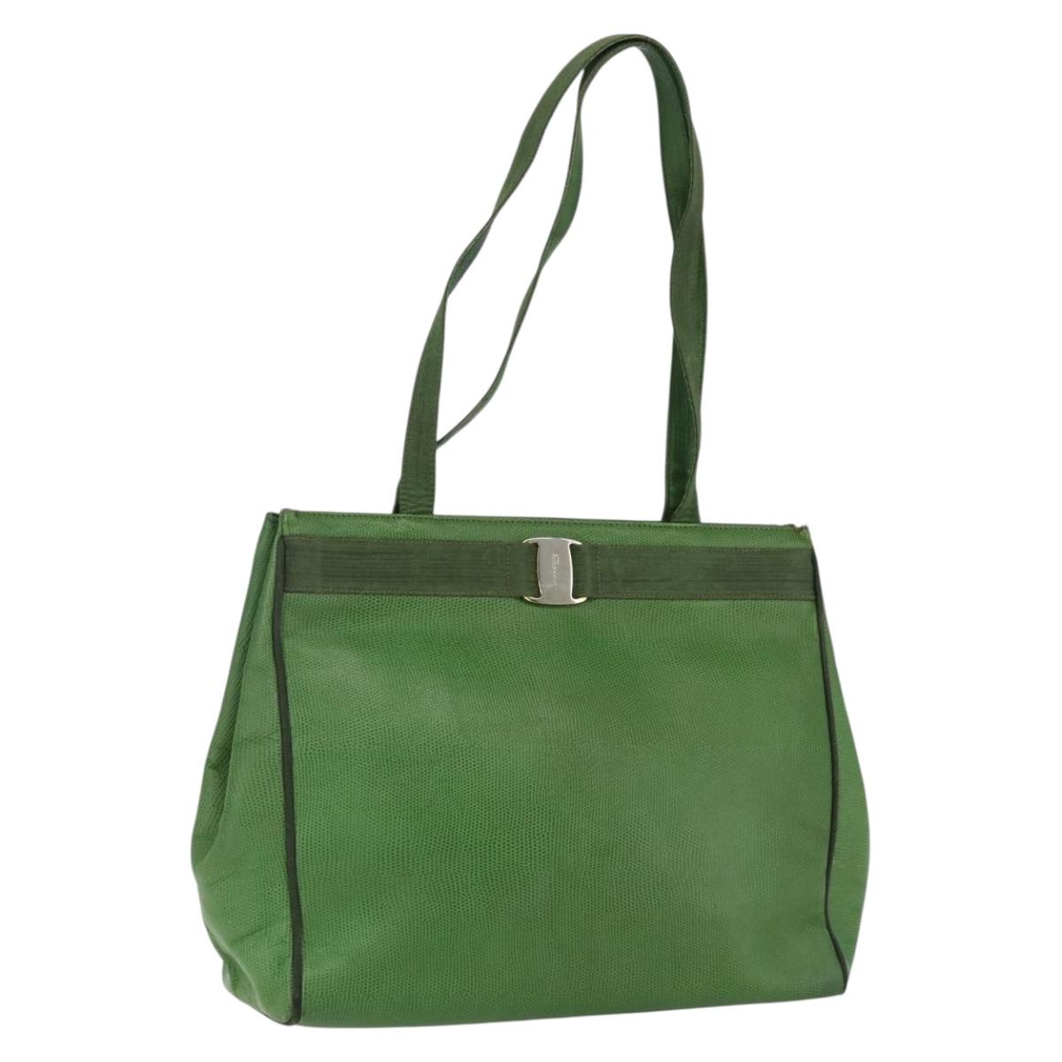 Salvatore Ferragamo Tote Bag Leather Green Gold Auth BA10613