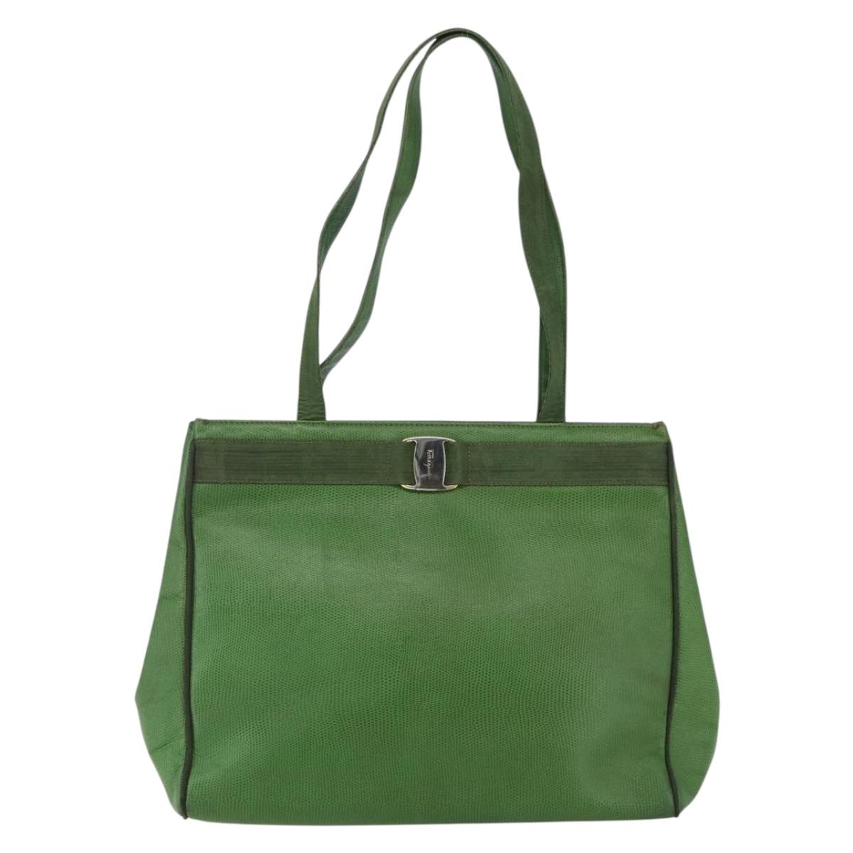 Salvatore Ferragamo Tote Bag Leather Green Gold Auth BA10613